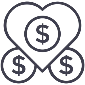 Black and white image of a heart shape intertwined with two circles, all containing dollar sign symbols, representing the concept of love and money or the economic value of affection in relation to hair salon expenditures. - Scott J Salons in New York, NY